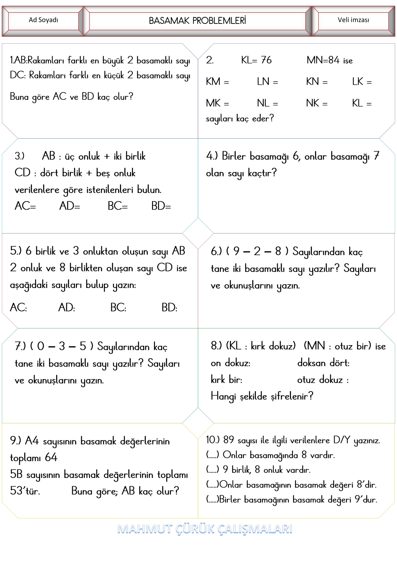 2.Sınıf - Matematik Basamak Problemleri-1
