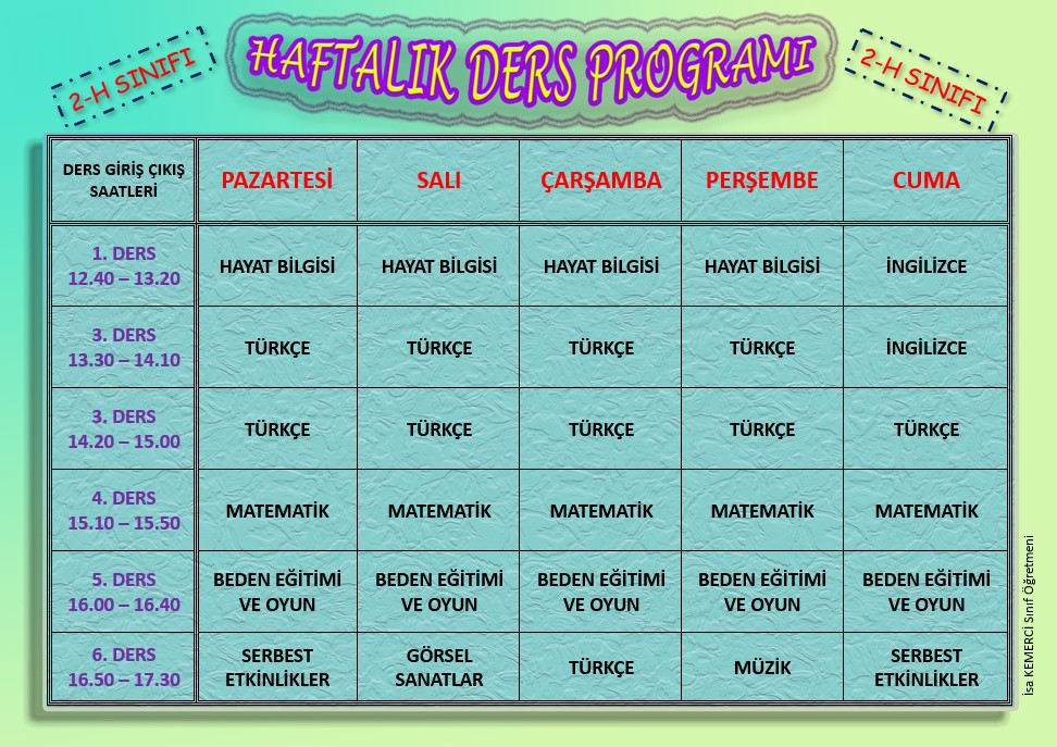 Haftalık Ders Programı