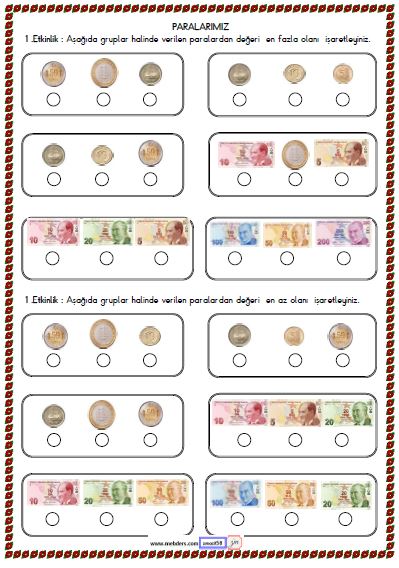 2. Sınıf Matematik Paralarımız Etkinliği 5