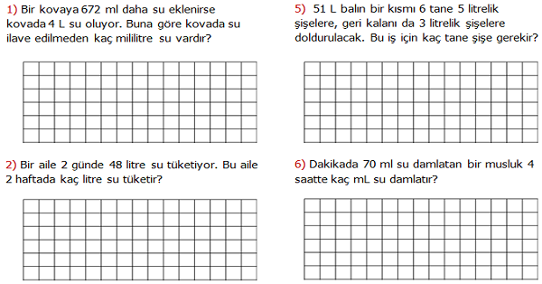 4.Sınıf Matematik Litre ve Mililitre ile İlgili Problemler (Sıvı Ölçme Problemleri) 2