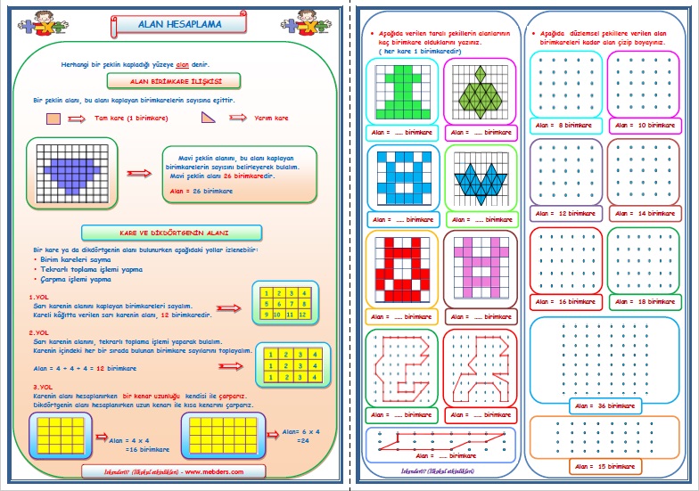4.Sınıf Matematik Alan Hesaplama Konu Anlatımı ve Etkinlik Çalışması