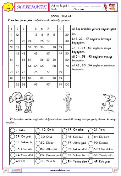 2. Sınıf Matematik Sayıları Yazma ve Okuma  Etkinliği 4