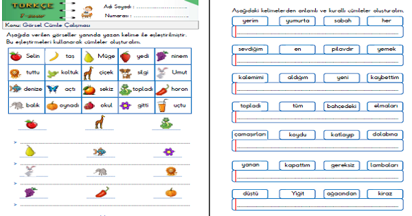 1. Sınıf Türkçe Görsellerle Cümle Oluşturma Etkinliği