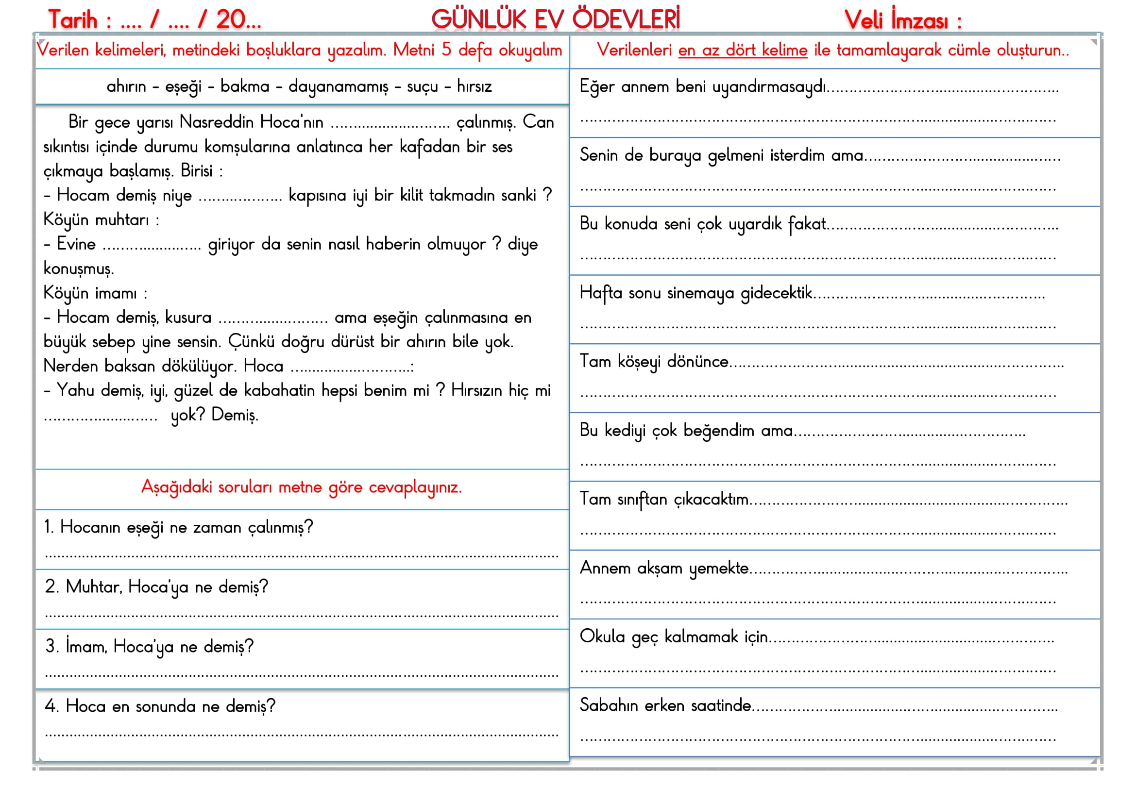 2.Sınıf - 09 Ekim 2025 Günlük Ev Ödevleri