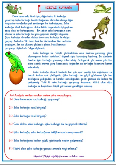 1.Sınıf Türkçe Kibirli Kurbağa Okuma Anlama Metin Çalışması 28