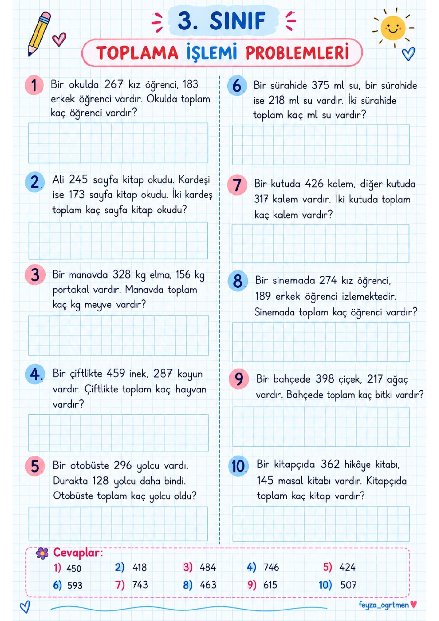 3. Sınıf Toplama İşlemi Problemleri