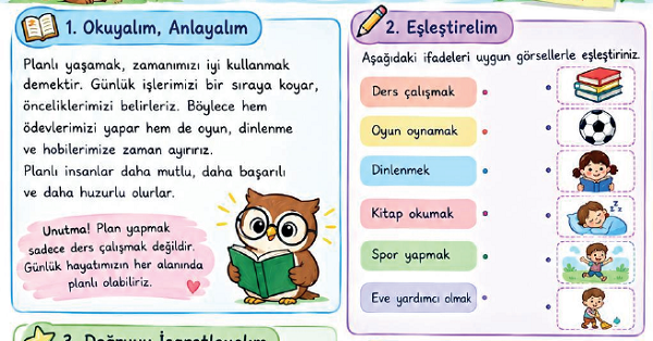 2. Sınıf Hayat Bilgisi Zamanı Değerli Kullanırım Çalışması