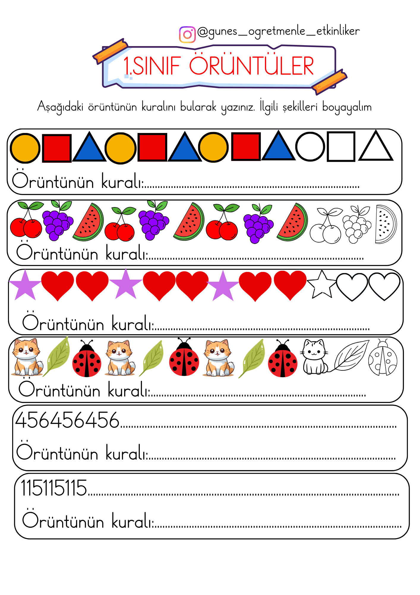 1.Sınıf Matematik  Örüntü ve Ritmik Saymalar Tekrar