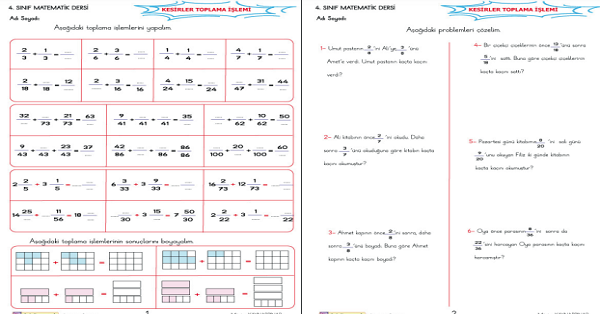 4. Sınıf Matematik Paydaları Eşit Kesirlerde Toplama İşlemi 6
