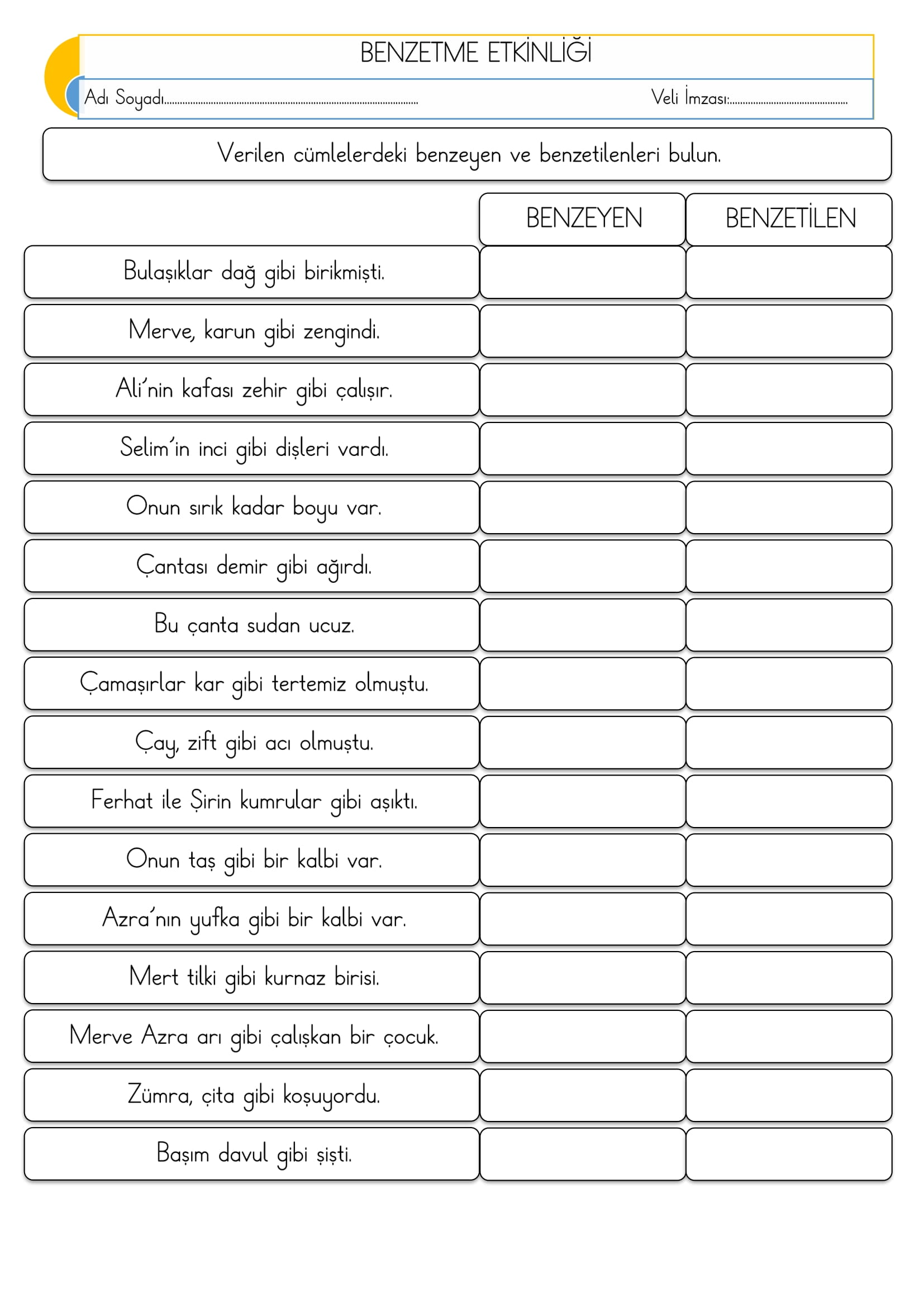 2.Sınıf - Türkçe - Benzetme Etkinliği-2