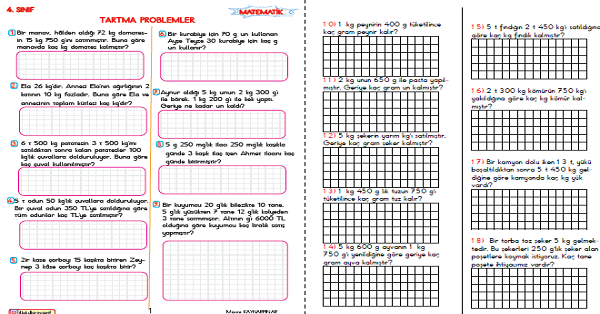 4. Sınıf Matematik Tartma (Kütle) ile İlgili Problemler 4