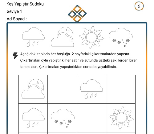 Kes Yapıştır Sudoku Etkinliği 6 (Seviye 1)