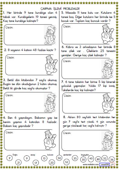 2. Sınıf Matematik Çarpma İşlemi ile İlgili Problemler Etkinliği 11