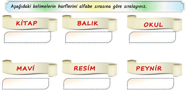 2.Sınıf Türkçe Alfabetik Sıralama Etkinliği-1