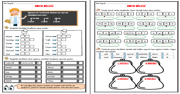 3. Sınıf Türkçe Hece Bilgisi Etkinliği (4 Sayfa)