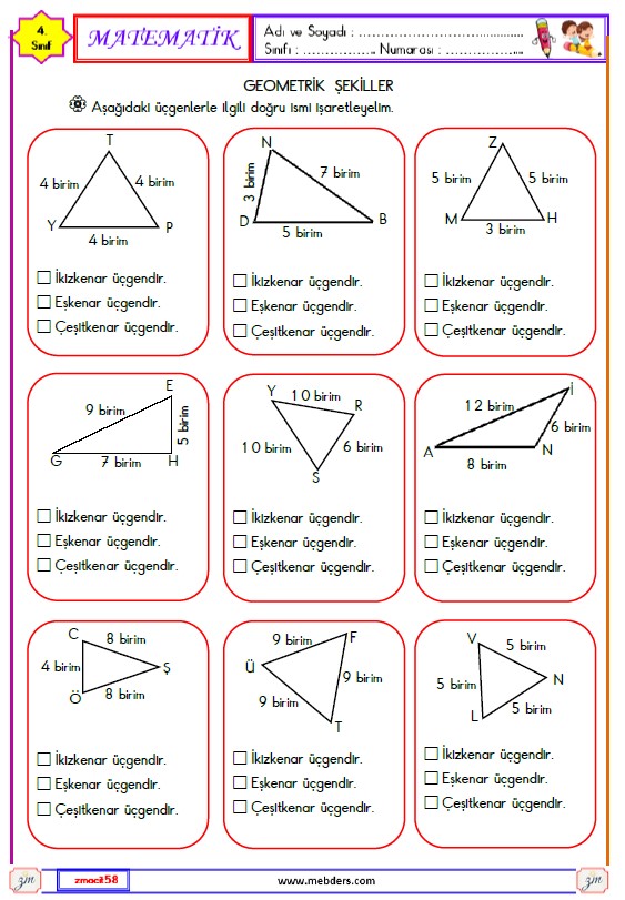 4. Sınıf Matematik Geometrik Şekiller Etkinliği 5