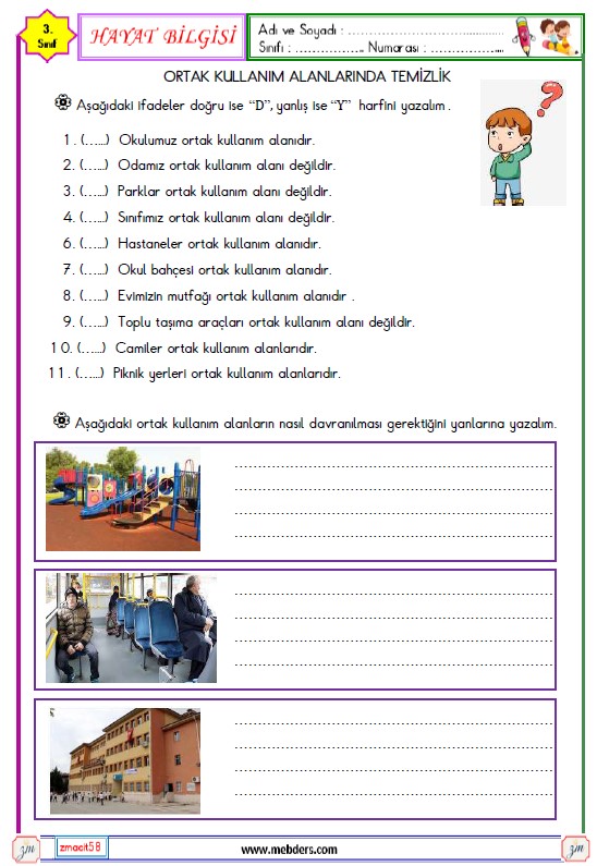 3. Sınıf Hayat Bilgisi Ortak Kullanım Alanlarında Temizlik Etkinliği