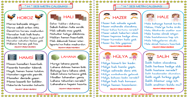 1. Sınıf İlk Okuma Yazma H-h Sesi Metin Okuma Çalışması