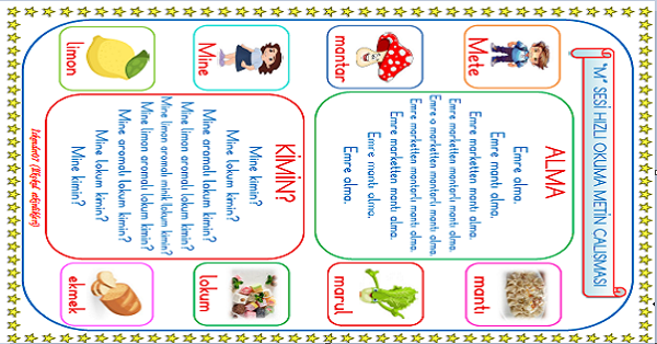 1. Sınıf İlk Okuma Yazma M-m Sesi Hızlı Okuma Metin Çalışması