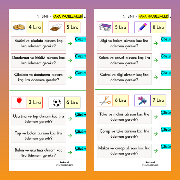 1. Sınıf Matematik - Basit Para Problemleri Etkinliği