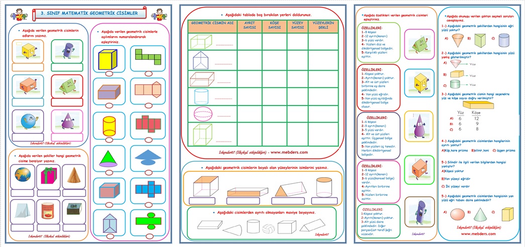 3.Sınıf Matematik Geometrik Cisimler Etkinlik Çalışması  (3 Sayfa)