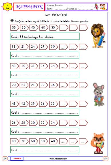 2. Sınıf Matematik Sayı Örüntüleri Etkinliği 2