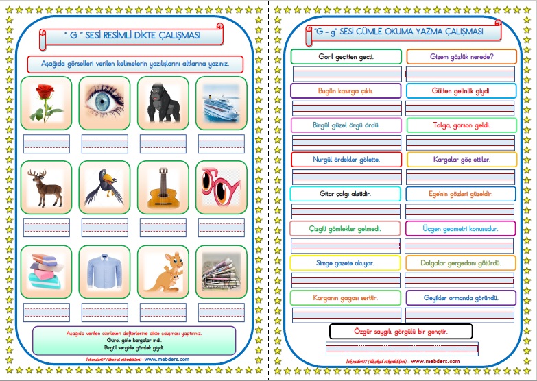 1.Sınıf G-g Sesi Çalışmaları   (12  Sayfa)
