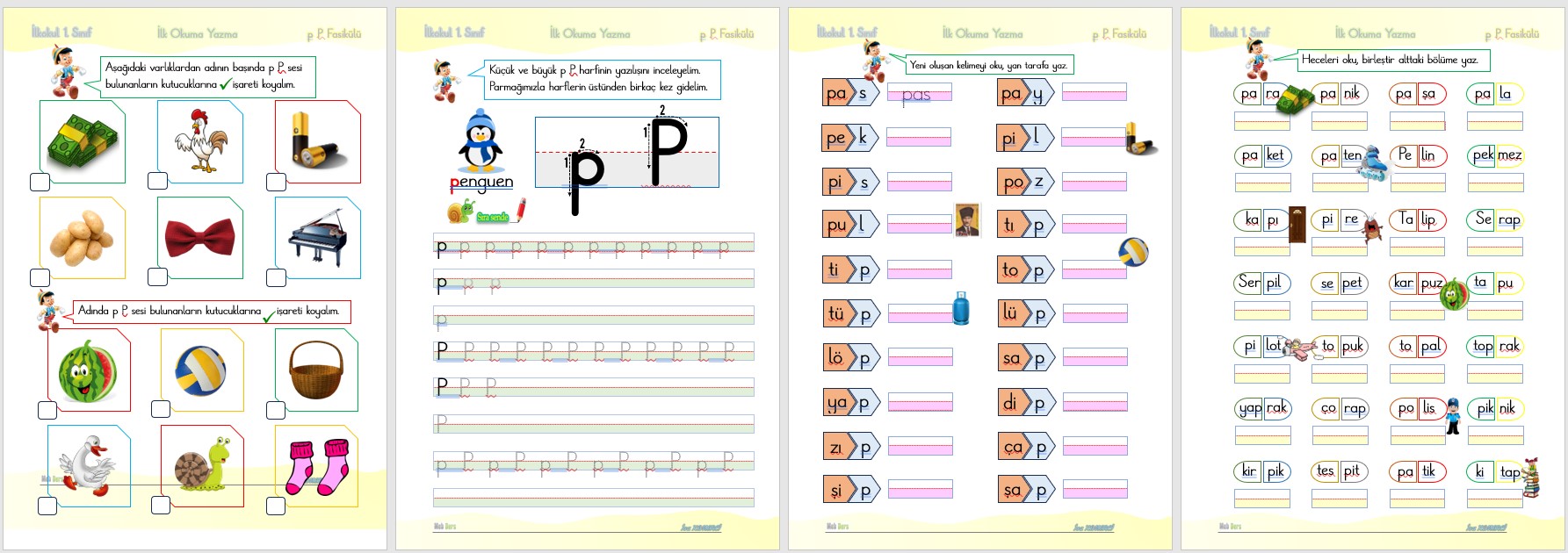 1. Sınıf İlk Okuma Yazma P Sesi FASİKÜLÜ (11 SAYFA)