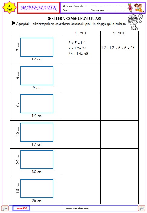 3. Sınıf Matematik Şekillerin Çevre Uzunlukları Etkinliği 17