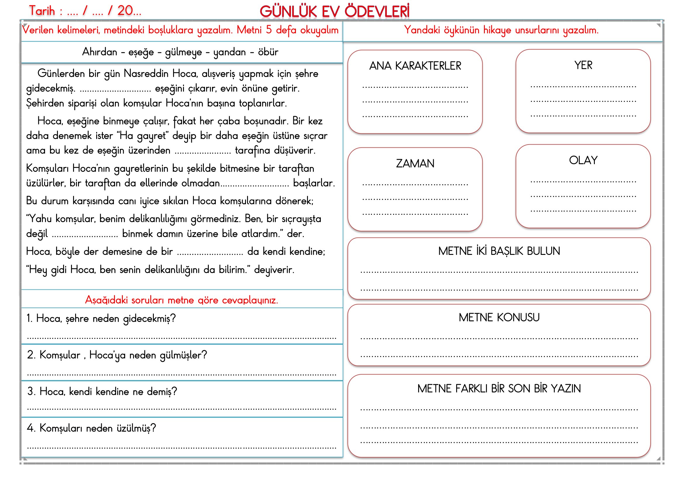 2.Sınıf - 10 Haziran 2026 Günlük Ev Ödevleri