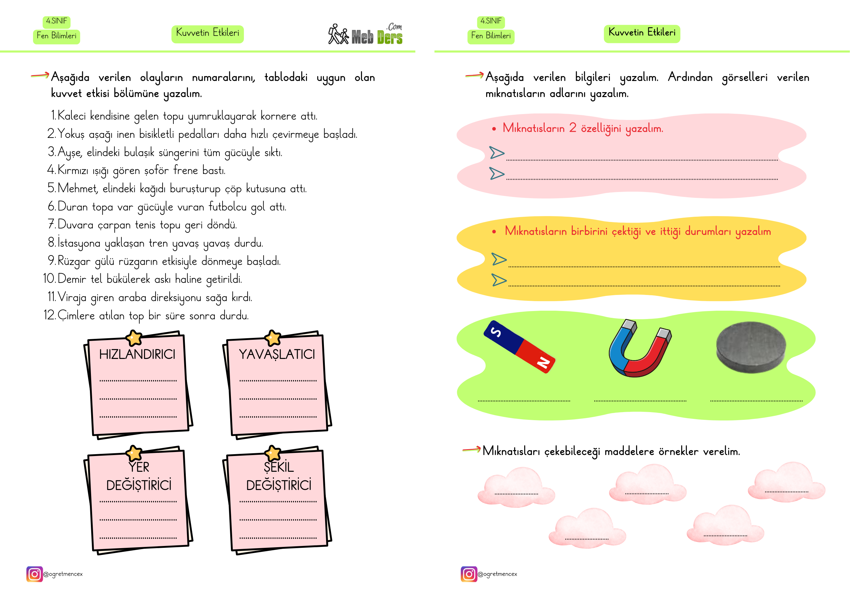 4. Sınıf Fen Bilimleri Kuvvetin Cisimler Üzerine Etkileri 2 Çalışma Kağıdı (2 Sayfa)
