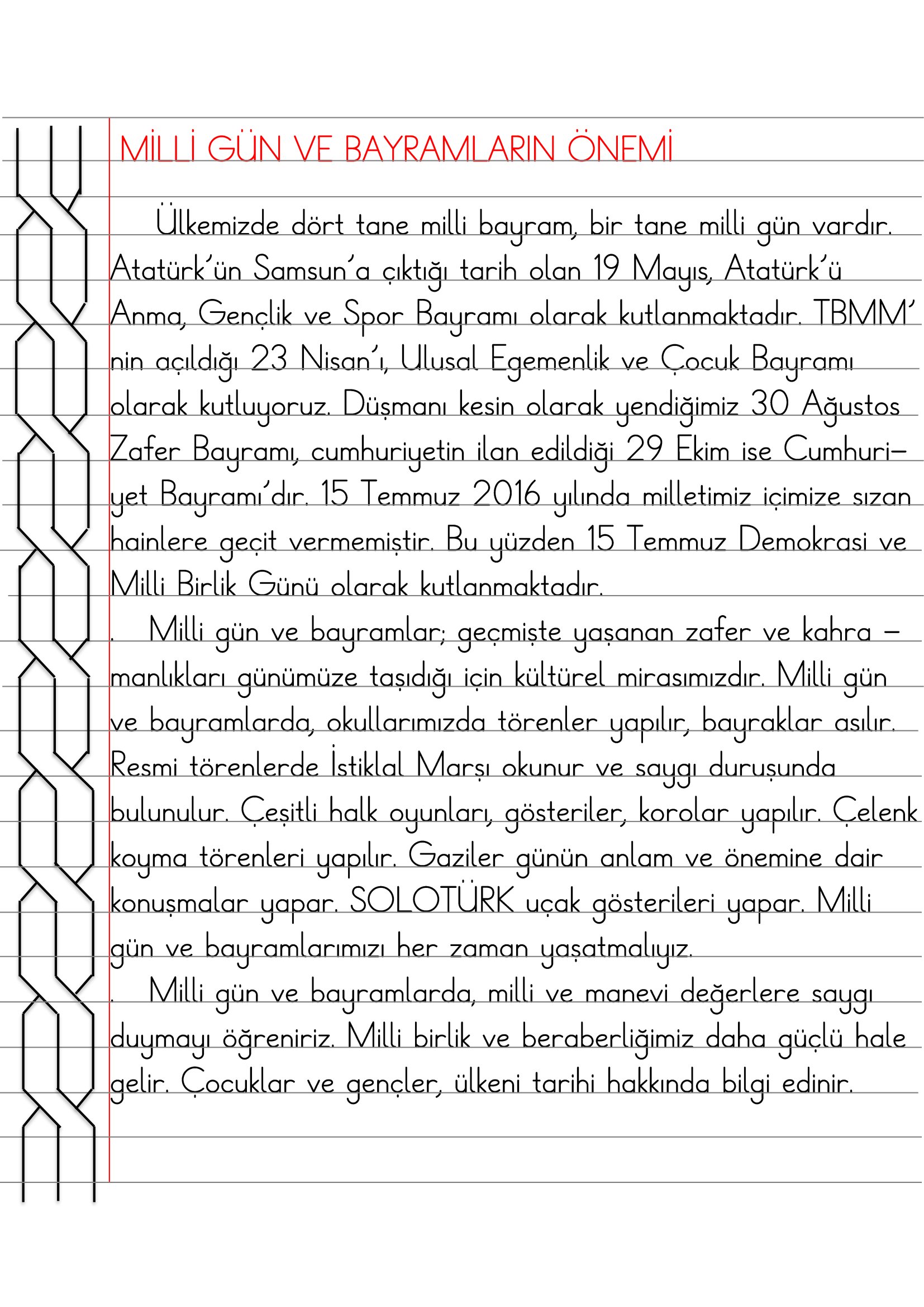 2.Sınıf - Hayat Bilgisi Milli Gün ve Bayramların Önemi Defter Özeti