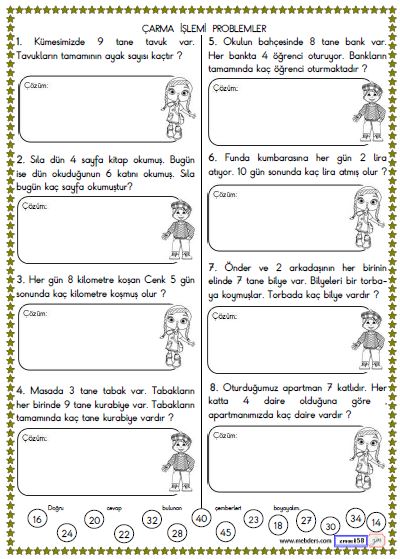 2. Sınıf Matematik Çarpma İşlemi Problemleri Etikinliği 4