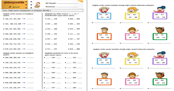 3.Sınıf Matematik Doğal Sayıları Karşılaştıralım ve Sıralayalım Etkinliği 3