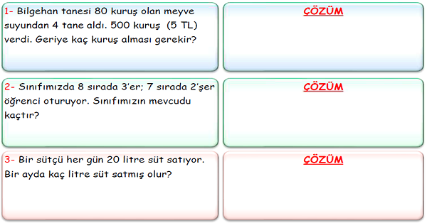3.Sınıf Matematik Çarpma İşlemi Problemleri-3