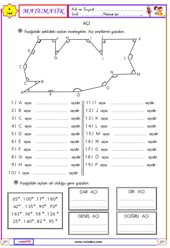 4. Sınıf Matematik Açı Etkinliği 9