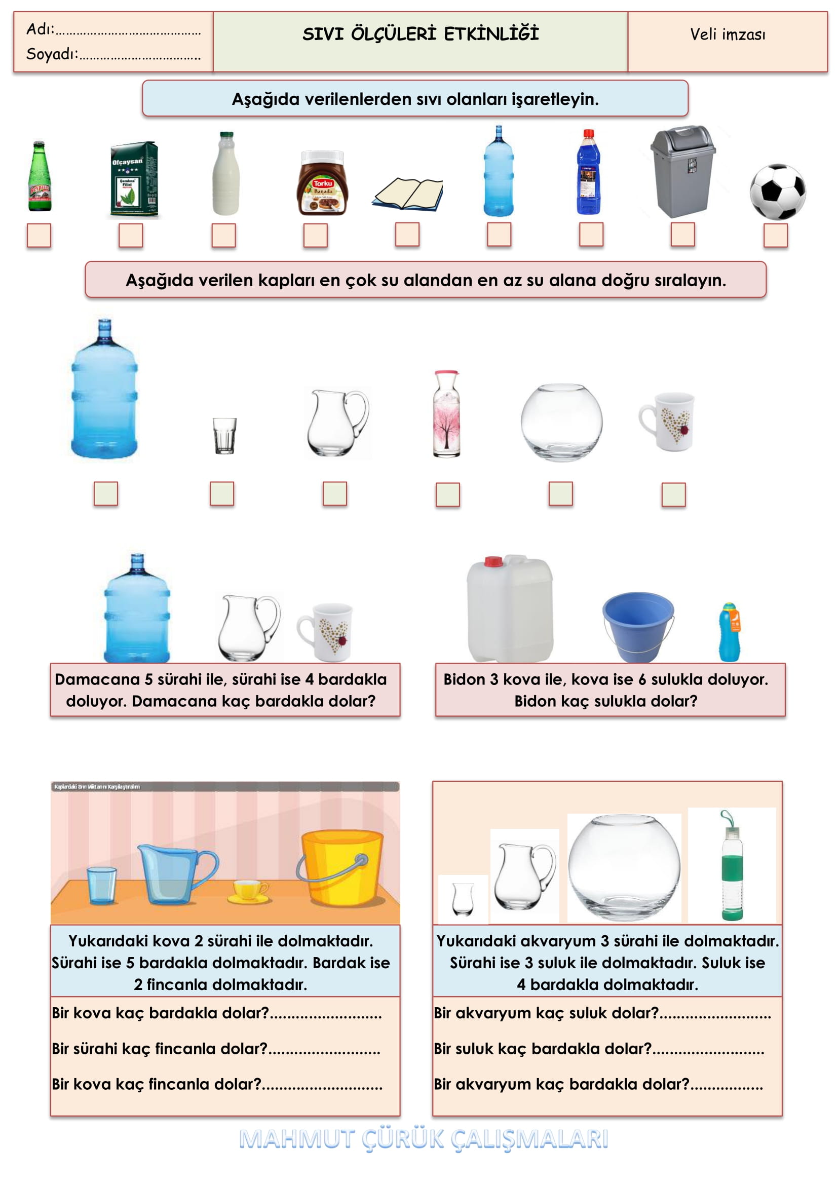 2.Sınıf - Sıvı Ölçüleri Etkinliği