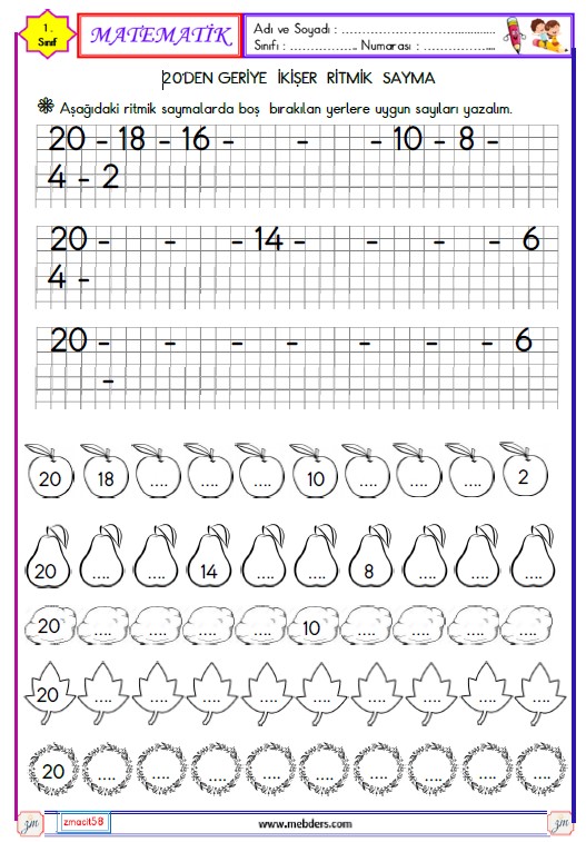 1. Sınıf Matematik Geriye İkişer  Ritmik Sayma Etkinliği