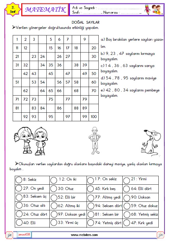 2. Sınıf Matematik Sayıları Okuma ve Yazma  Etkinliği 4