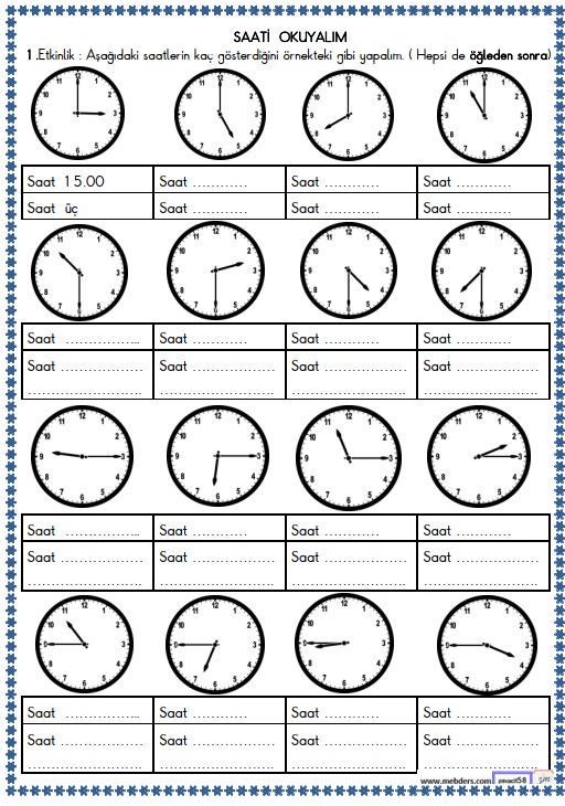 2. Sınıf Matematik Zamanı Ölçme Etkinliği 2