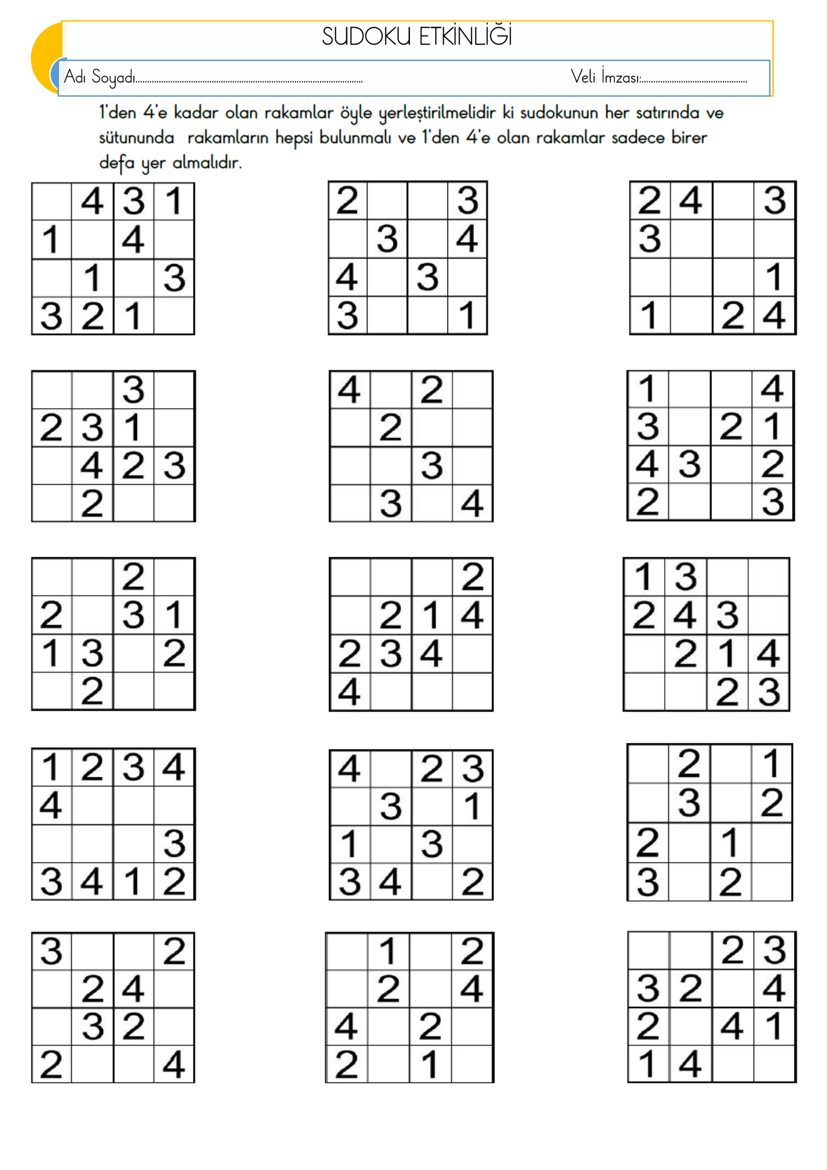 1.Sınıf Matematik Sudoku Etkinliği