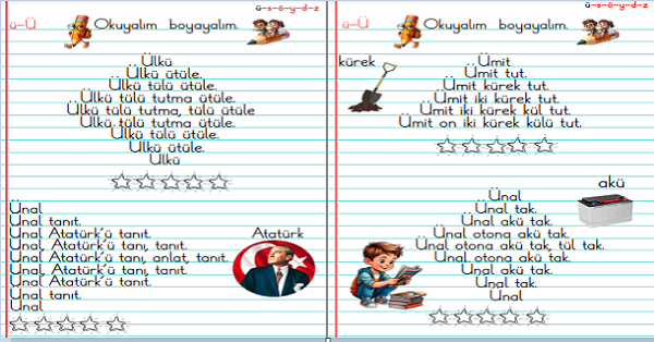 1. Sınıf İlkokuma Yazma Ü Sesi Hızlı Okuma Metinleri (4 Sayfa)