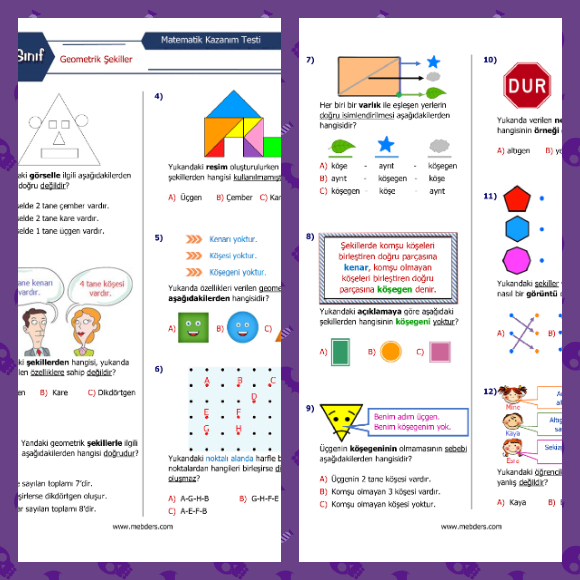 3. Sınıf Matematik Geometrik Şekiller Kazanım Testi