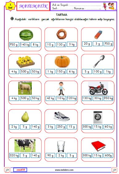 3. Sınıf Matematik Tartma Etkinliği 3