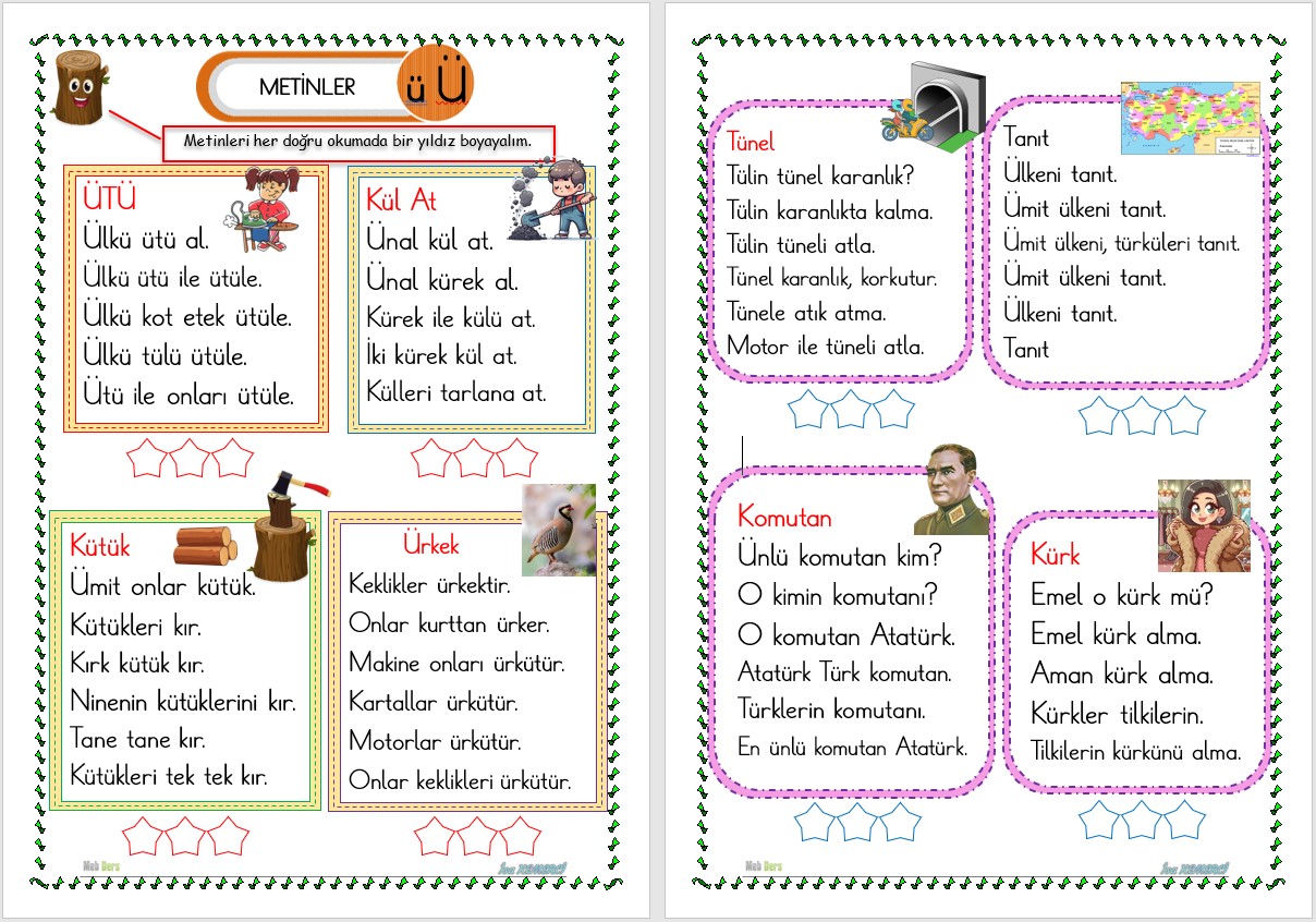 1. Sınıf İlk Okuma Yazma Ü Sesi METİNLER