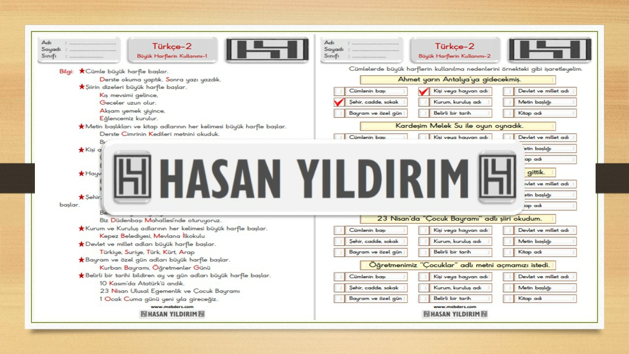 2.Sınıf Türkçe Büyük Harflerin Kullanımı Çalışma Sayfaları
