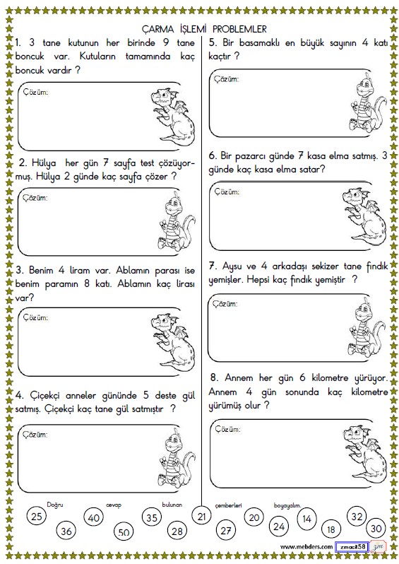 2. Sınıf Matematik Çarpma İşlemi Problemler Etkinliği 6