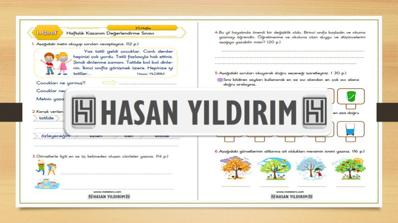 1.Sınıf Haftalık Değerlendirme Sınavı-35.Hafta(14-18 Haziran)