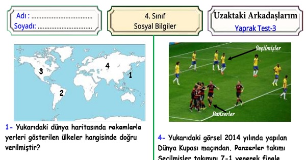 4.Sınıf Sosyal Bilgiler Uzaktaki Arkadaşlarım Yaprak Test 3