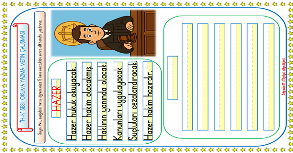 1. Sınıf İlk Okuma Yazma H-h Sesi Metin Okuma Yazma Çalışması